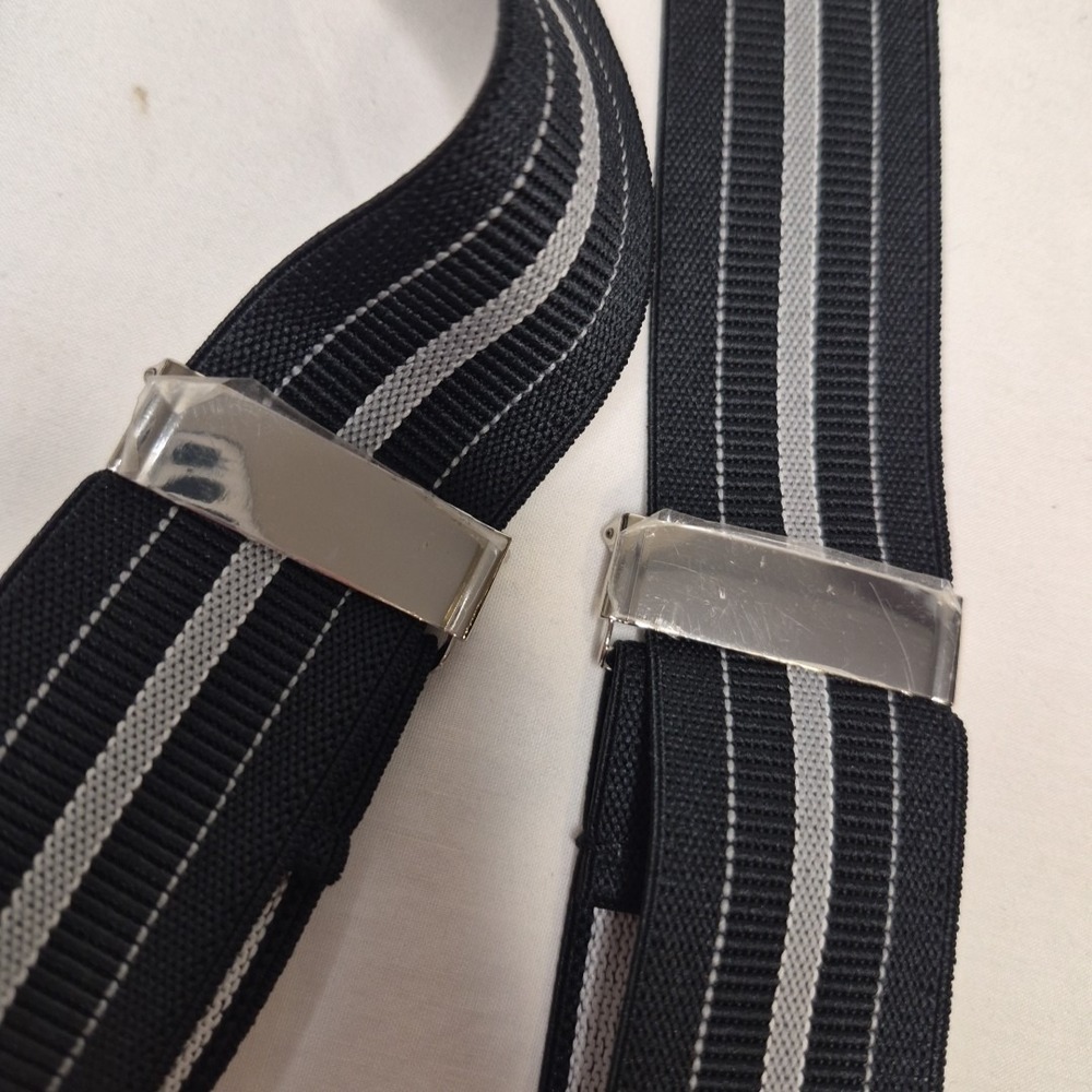NWOT Jos A Bank Convertible Clip Suspenders Button Braces Black Gray Stripe - Picture 5 of 7